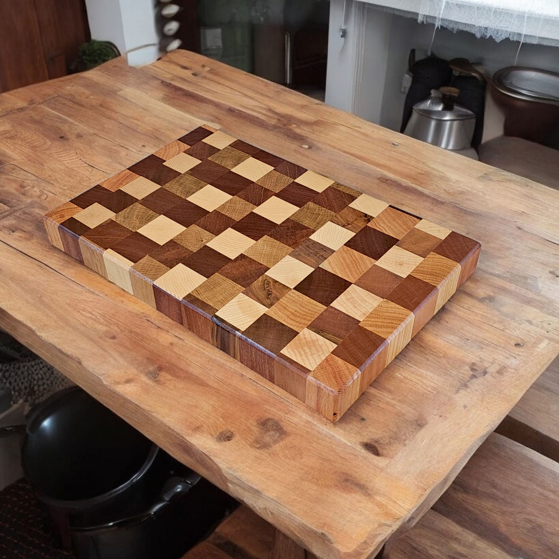 Tagliere professionale 4 essenze in legno di rovere, mogano, noce e frassino