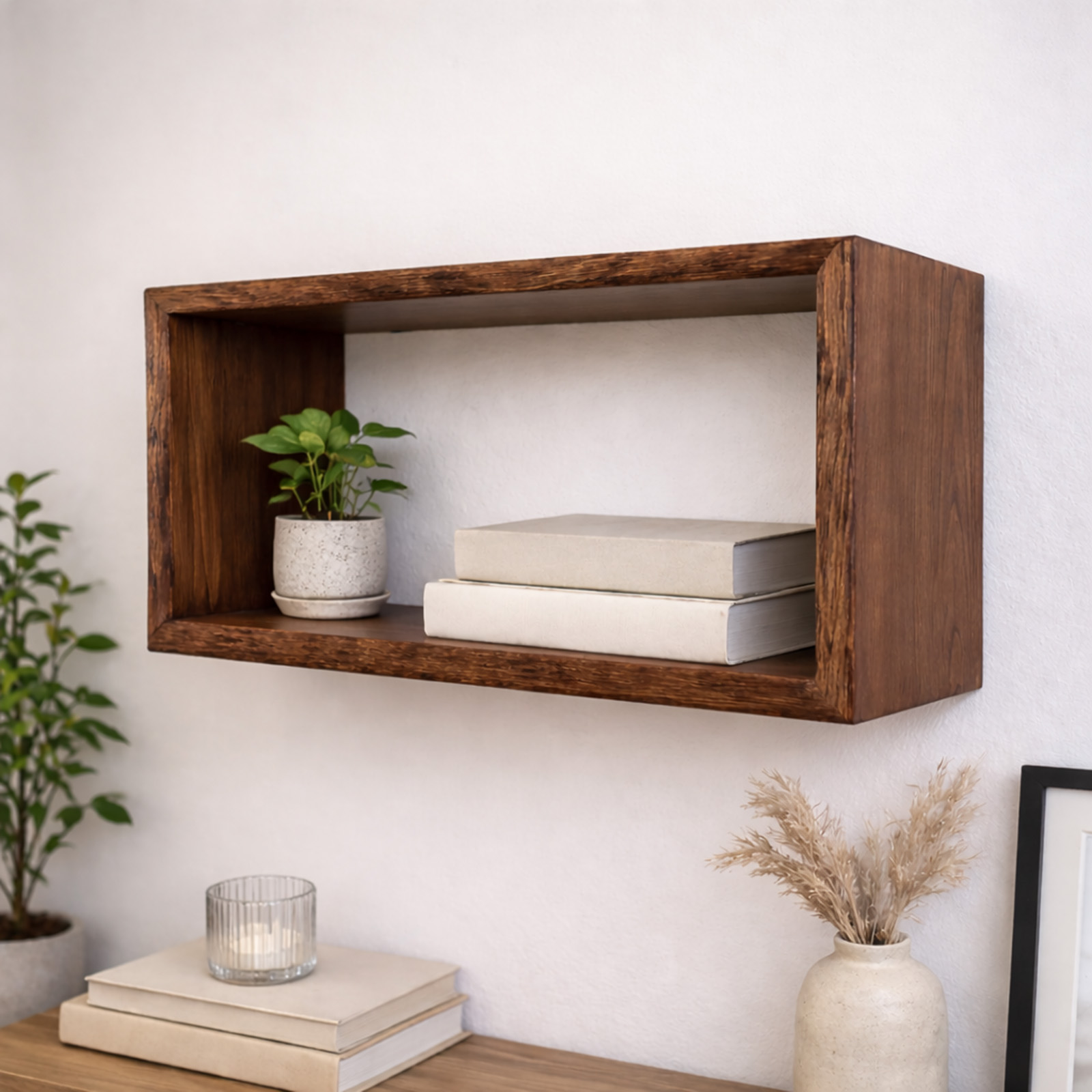 Mensola cubo in legno di frassino massello color noce